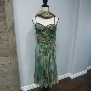 Alberto Makali Beaded Silk Gown with Scarf